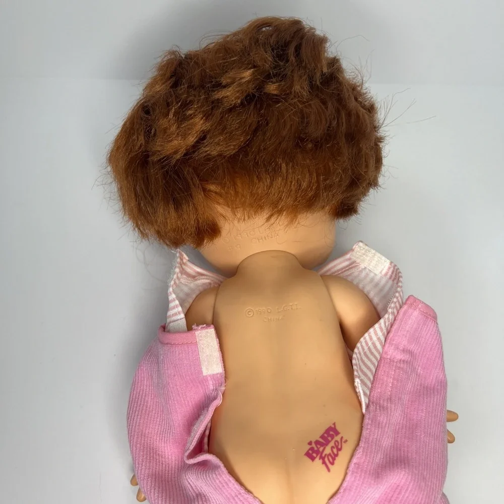 Vintage 1990 Galoob Baby Face So Shy Sherri #9 Doll Green Eyes Pink Overalls